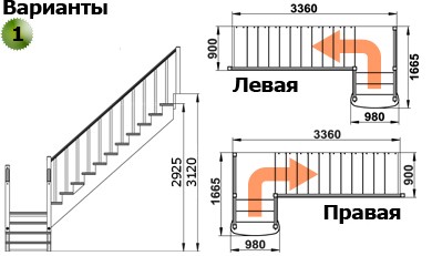 Лестница  К-022м П с подступенками сосна (7 уп)